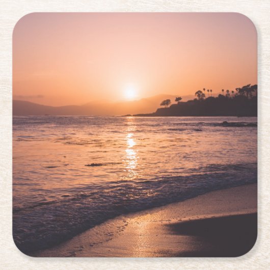 ビーチ素晴らしサンセット スクエアペーパーコースター (正面)