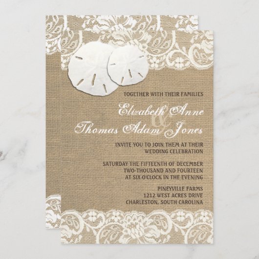 ビーチ素朴ウォームバーラップレース結婚式招待状 招待状 (正面/裏面)