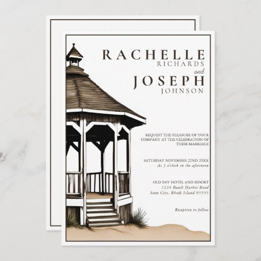 ビーチ素朴ガゼボ結婚式招待状 招待状 (正面/裏面)