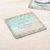 ビーチ素朴コースト木材ストリングラ結婚イト スクエアペーパーコースター (アングル)