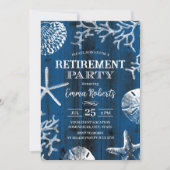 ビーチ素朴コーラルリーフスターフィッシュネイビーリタイアメント 招待状 (正面)
