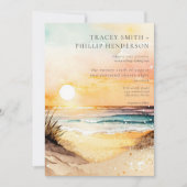 ビーチ素朴サンセットウォーターカラー 招待状 (正面)