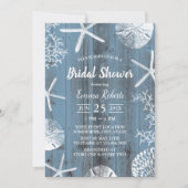 ビーチ素朴シーシェルズダスティーブルーブライダルシャワー 招待状 (正面)