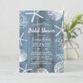 ビーチ素朴シーシェルズダスティーブルーブライダルシャワー 招待状 (スタンド正面)