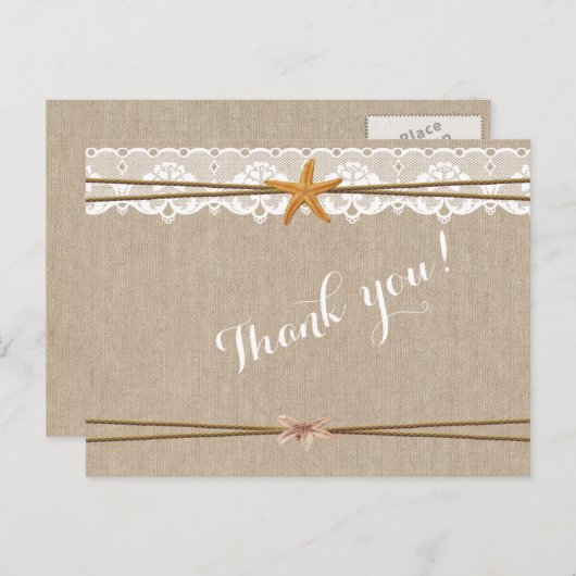 ビーチ素朴スターフィッシュ結婚レースありがとう ポストカード (正面/裏面)