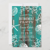 ビーチ素朴スターフィッシュ&シーシェルティール(緑がかった色)退職 招待状 (正面)