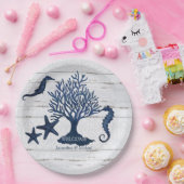 ビーチ素朴ズネイビーブルーウォーターカラーシーホース ペーパープレート (パーティー)