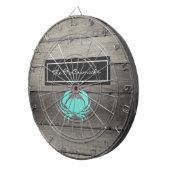 ビーチ素朴ターコイズブルーカニファミリーモノグラム ダーツボード (正面右)