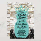 ビーチ素朴ティール(緑がかった色)パイナップルウッドブライダルシャワー 招待状 (正面/裏面)