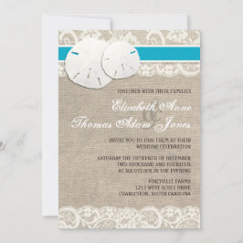 ビーチ素朴バーラップレース結婚式招待状マリブ 招待状