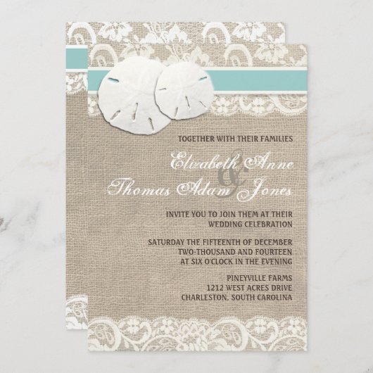 ビーチ素朴バーラップレース結婚式招待状 招待状 (正面/裏面)