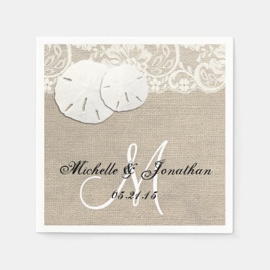 ビーチ素朴バーラップ結婚レースナプキン スタンダードカクテルナプキン (正面)