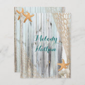 ビーチ素朴ヒトデ結婚式レセプションインサート 招待状 (正面/裏面)