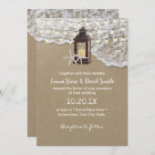 ビーチ素朴ヒトランタンストリングライト結婚ズ 招待状 (正面/裏面)