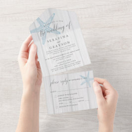 ビーチ素朴先の結婚ヒトデ オールインワン招待状