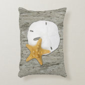 ビーチ素朴流木とサンドドル&ヒトデ アクセントクッション (正面(垂直))