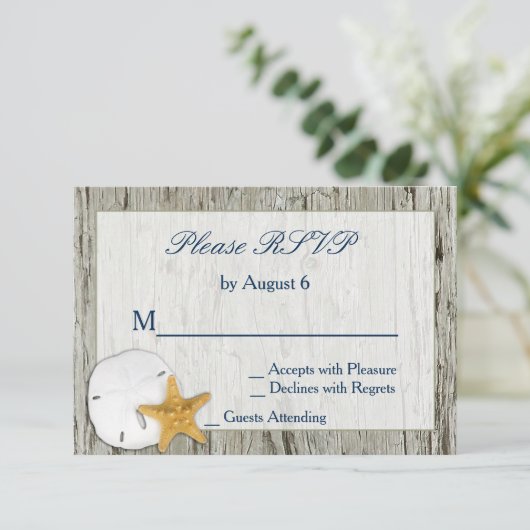 ビーチ素朴流木サンドドルウェディングRSVP 出欠カード (スタンド正面)