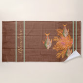 ビーチ素朴熱帯魚セージ緑コーラルピンク ビーチタオル (正面)