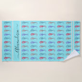 ビーチ素朴熱帯魚セージ緑コーラルピンク ビーチタオル (正面)