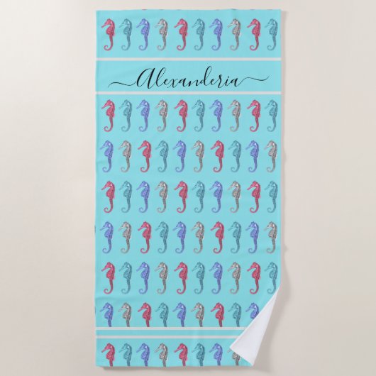 ビーチ素朴熱帯魚セージ緑コーラルピンク ビーチタオル (正面)