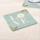 ビーチ素朴砂ドル スクエアペーパーコースター (アングル)