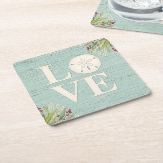 ビーチ素朴砂ドル スクエアペーパーコースター (アングル)