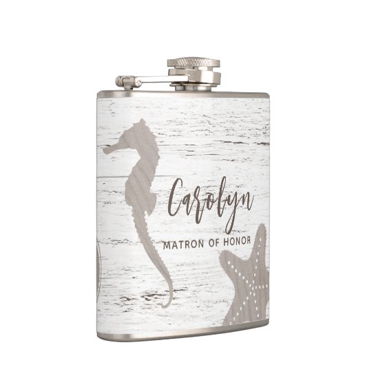 ビーチ結婚をテーマにした木目 フラスク (右)