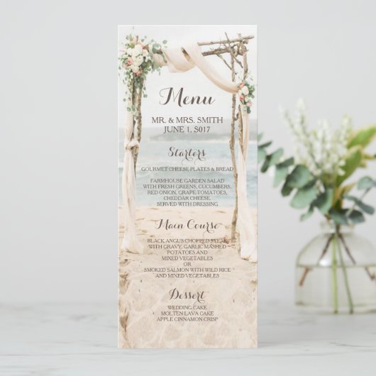 ビーチ結婚アーバーのメニューカード メニュー (スタンド正面)