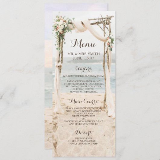 ビーチ結婚アーバーのメニューカード メニュー (正面/裏面)