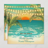 ビーチ結婚サンセット 招待状 (正面/裏面)