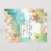 ビーチ結婚テーマの「保存日」 案内ポストカード (正面/裏面)