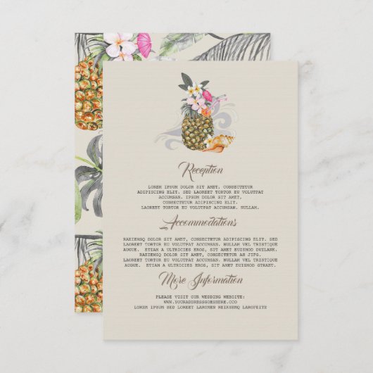 ビーチ結婚パイナップル情報ゲストカード エンクロージャーカード (正面/裏面)