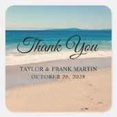ビーチ結婚写真ありがとう スクエアシール (正面)