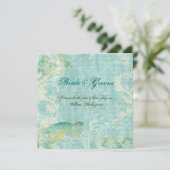 ビーチ結婚式のカメの渦巻の婚約 招待状 (スタンド正面)