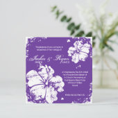 ビーチ結婚式のグランジなハイビスカスの紫色 招待状 (スタンド正面)