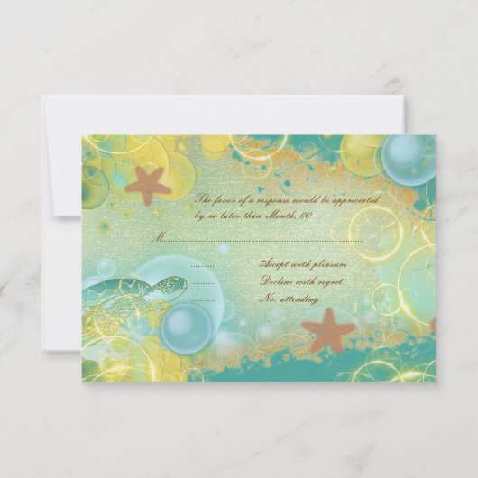 ビーチ結婚式のテーマの~の応答のrsvpカード 出欠カード (裏面)