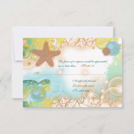 ビーチ結婚式のテーマの~の応答のrsvpカード 出欠カード (裏面)