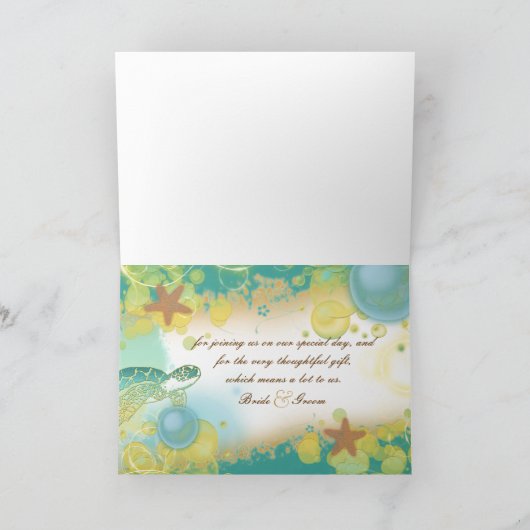 ビーチ結婚式のテーマの~は感謝していしています サンキューカード (内部)