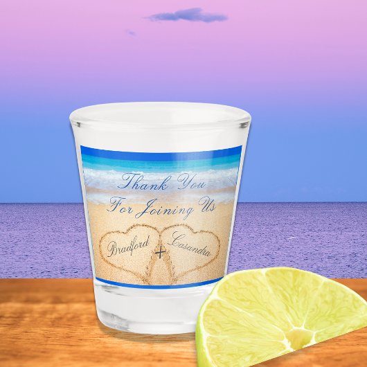 ビーチ結婚式のハートを砂に ショットグラス