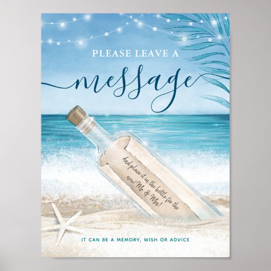 ビーチ結婚式のボトルGuest Book Sign内のメッセージ ポスター (正面)