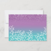 ビーチ結婚式のラベンダーのティール（緑がかった色）グラデーションなRSVPの応答 出欠カード (裏面)