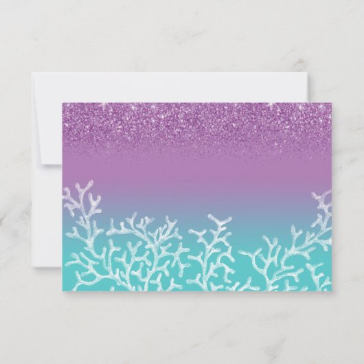 ビーチ結婚式のラベンダーのティール（緑がかった色）グラデーションなRSVPの応答 出欠カード (裏面)