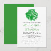 ビーチ結婚式のヴィンテージの帆立貝貝の緑 招待状 (正面/裏面)