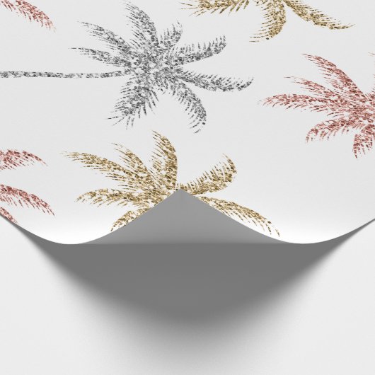 ビーチ結婚式の三金ゴールドの大理石のヤシの木の葉 ラッピングペーパー (角)