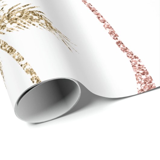 ビーチ結婚式の三金ゴールドの大理石のヤシの木の葉 ラッピングペーパー (ロールコーナー)