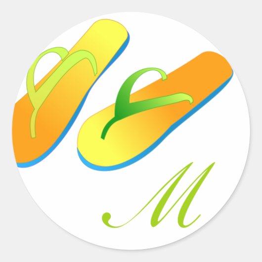 ビーチ結婚式の好意のステッカーのビーチサンダルのモノグラム ラウンドシール (正面)