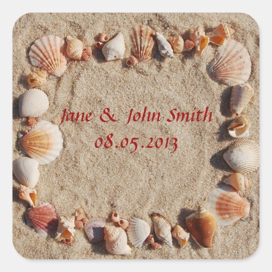 ビーチ結婚式の好意シール スクエアシール (正面)