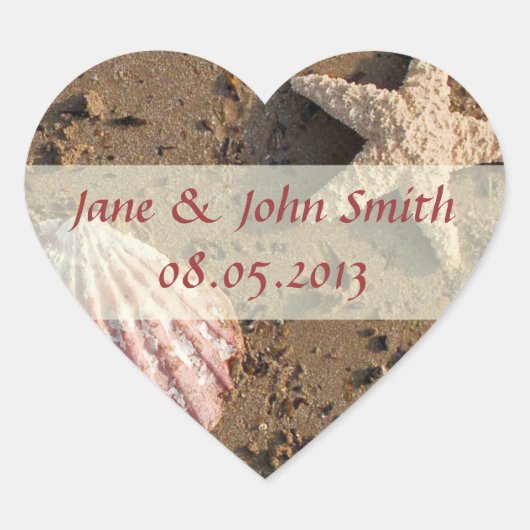 ビーチ結婚式の好意シール ハートシール (正面)