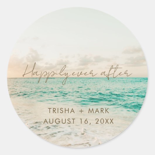 ビーチ結婚式の好意シール ラウンドシール (正面)
