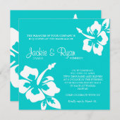 ビーチ結婚式の招待状のハイビスカスの花の青 招待状 (正面/裏面)